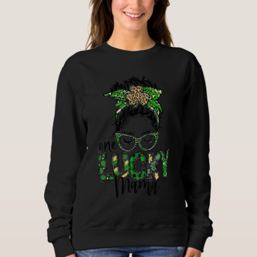 Cute Messy Bun Leopard Plaid St Patricks Day One  Sweatshirt