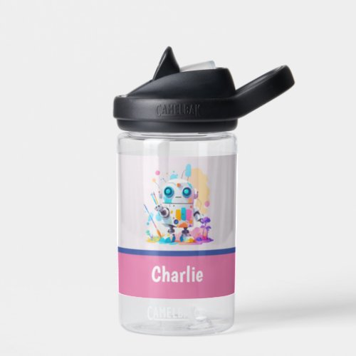 Cute Messy Robot Painting Fun Splashes Water Bottle