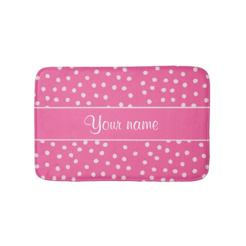 Cute Messy White Polka Dots Pink Background Bathroom Mat