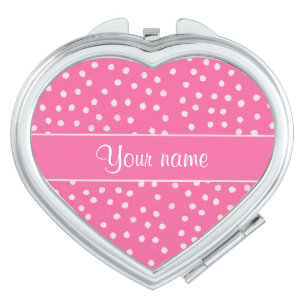 Cute Messy White Polka Dots Pink Background Makeup Mirror