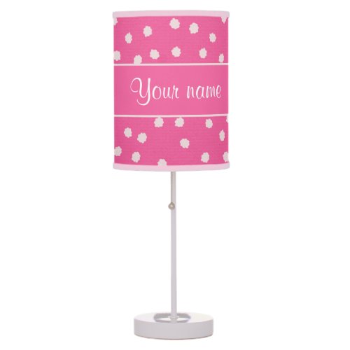 Cute Messy White Polka Dots Pink Background Table Lamp