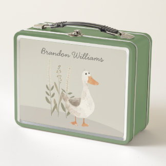 Cute Metal Lunch Box With Watercolor Goose & Name