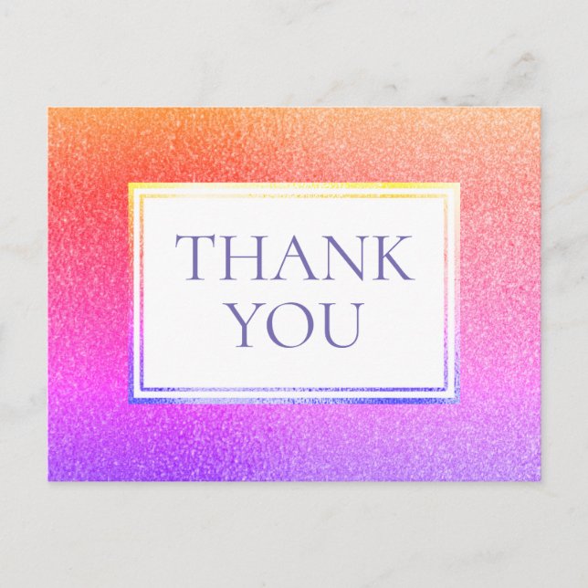 Cute Metallic Purple Pink Rainbow Thank You Postcard (Front)