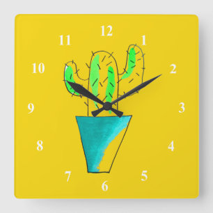 Cute Mexican cactus art Square Wall Clock