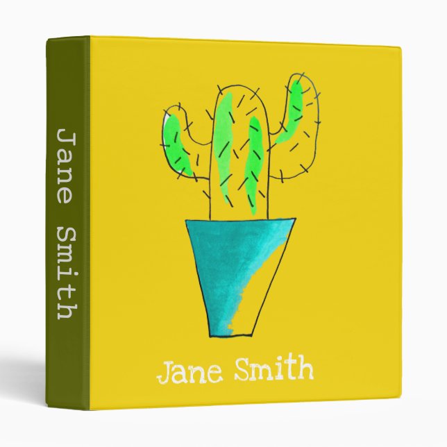 Cute Mexican cactus desert art 3 Ring Binder (Front/Spine)