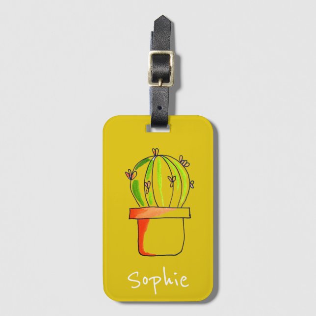 Cute Mexican cactus desert art Luggage Tag (Front Vertical)