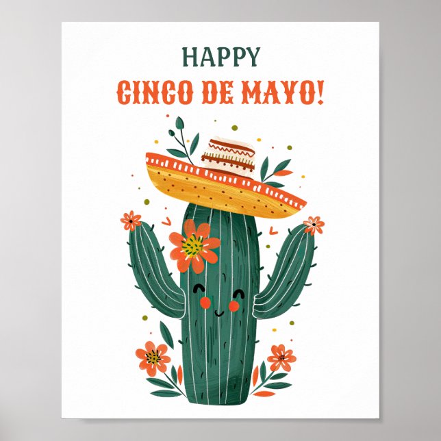 Cute Mexican Cactus Happy Cinco de Mayo Poster (Front)