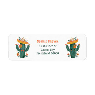 Cute Mexican Cactus with Flowers Return Address Label