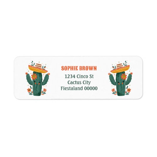 Cute Mexican Cactus with Flowers Return Address Label