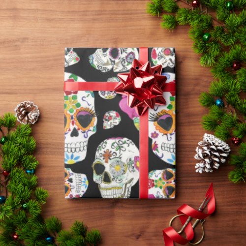 Cute Mexican Colorful Sugar Skulls the Day of Dead Wrapping Paper