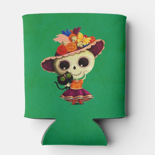 Cute Mexican Day of The Dead Girl Can Cooler