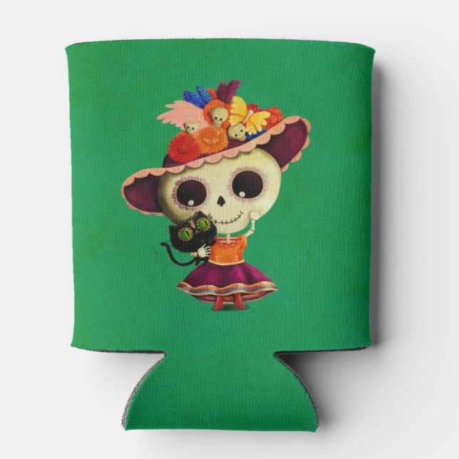 Cute Mexican Day of The Dead Girl Can Cooler (Back)