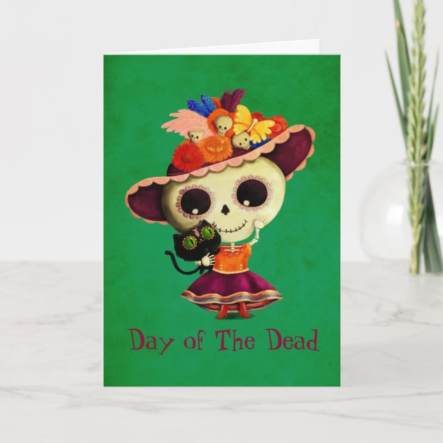 Cute Mexican Day of The Dead Girl Card (Front)