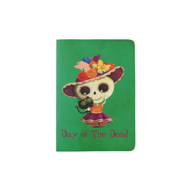Cute Mexican Day of The Dead Girl Passport Holder (Front)