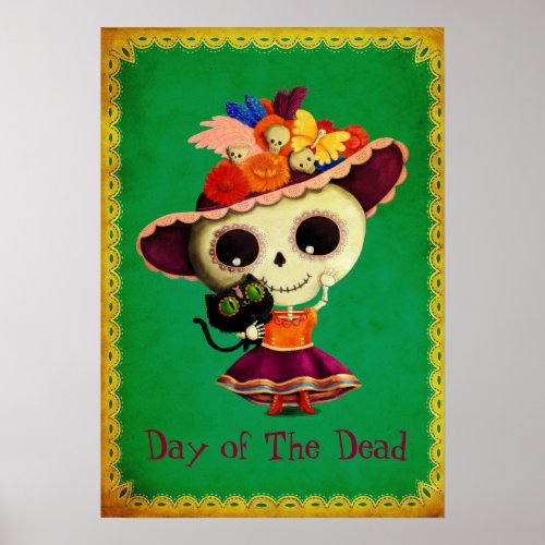 Cute Mexican Day of The Dead Girl Poster