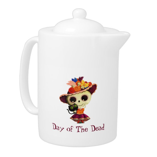 Cute Mexican Day of The Dead Girl Teapot (Left)