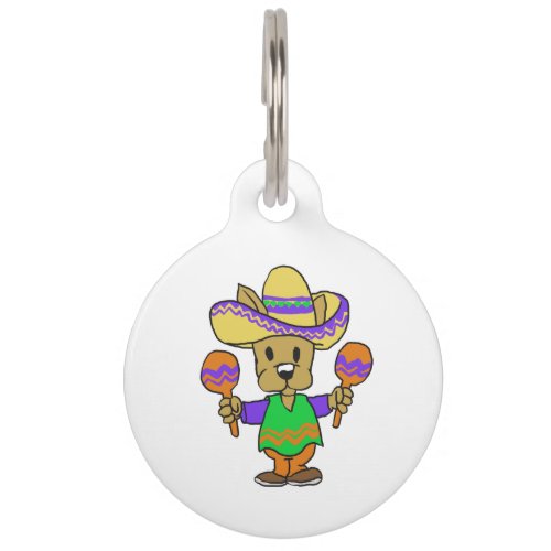 Cute Mexican dog with maracas  choose back color Pet ID Tag