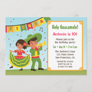 Cute Mexican Fiesta Hispanic Kids Birthday Party Invitation