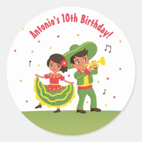 Cute Mexican Fiesta Hispanic Kids Party Stickers