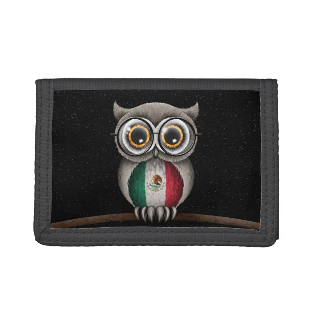 Cute Mexican Flag Owl Wearing Glasses Wallet (Front)