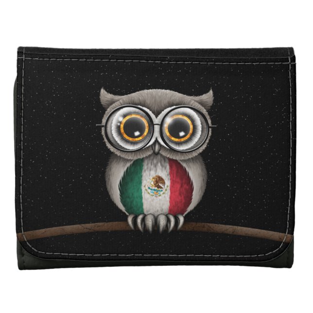 Cute Mexican Flag Owl Wearing Glasses Wallet (Front)