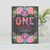 Cute Mexican Floral Fiesta 1st Birthday Chalkboard Invitation (Standing Front)