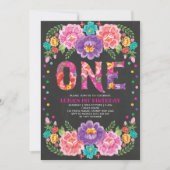 Cute Mexican Floral Fiesta 1st Birthday Chalkboard Invitation (Front)