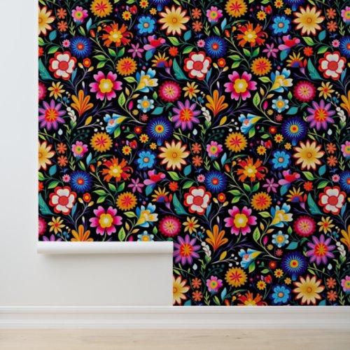 Cute Mexican flowers tiled pattern Wallpaper