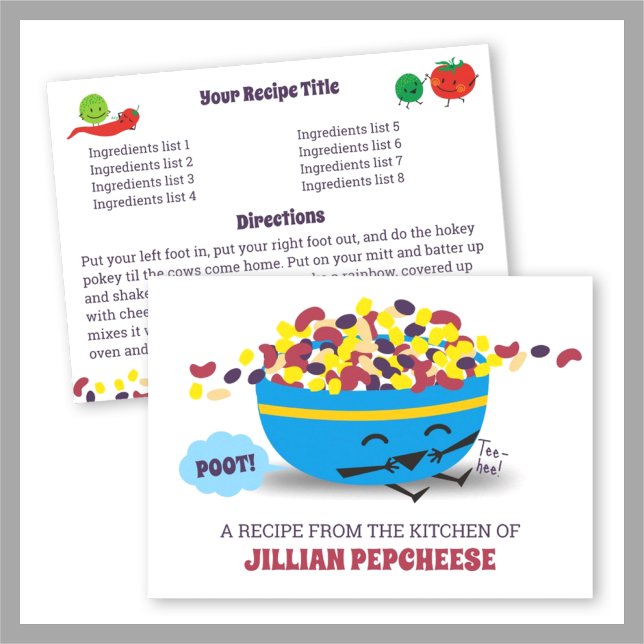 Cute Mexican food beans fart cookbook recipe card (Creator Uploaded)