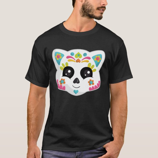 Cute Mexican Halloween Cat  Sugar Skull Cat T-Shirt (Front)