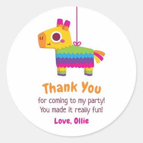 Cute Mexican Pinata Thank You Kids Birthday Party  Classic Round Sticker