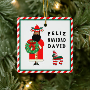 Cute Mexican Santa Christmas Ceramic Ornament