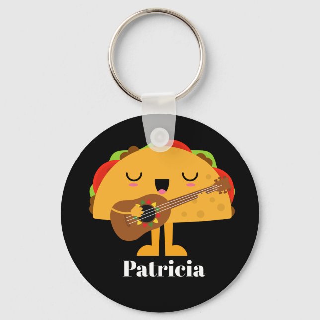 Cute Mexican singing taco add name Keychain (Front)