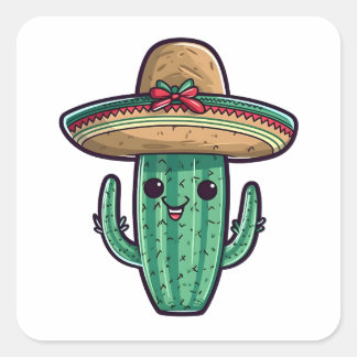 Cute Mexican Sombrero Cactus Square Sticker