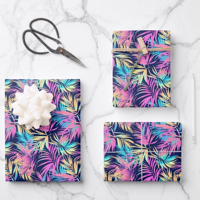Cute Miami style tiled leaf pattern  Wrapping Paper Sheets (Front)