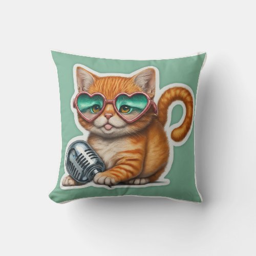 Cute Mic Cat Throw Pillow