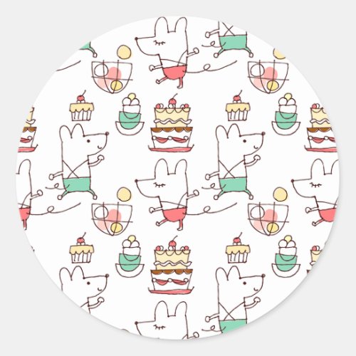 Cute Mice Bakery Chef Drawing Classic Round Sticker
