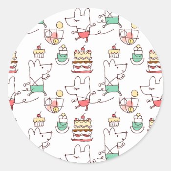 Cute Mice Bakery Chef Drawing Classic Round Sticker by ZeraDesign at Zazzle