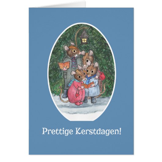 Cute Mice Carol Singers Dutch Greeting Cards (Front)