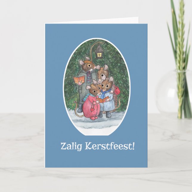 Cute Mice Carol Singers Flemish Greeting Holiday Card (Front)