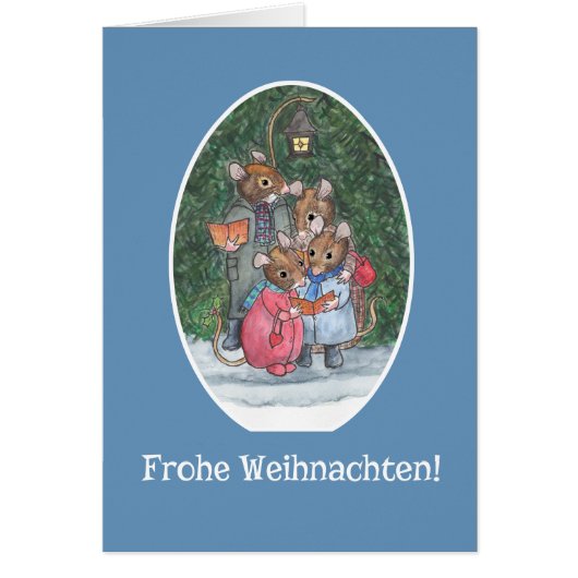Cute Mice Carol Singers German Greeting Cards (Front)