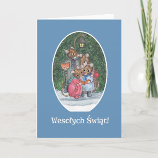 Cute Mice Carol Singers Polish Greeting Holiday Card