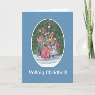 Cute Mice Carol Singers Scottish Gaelic Christmas Holiday Card