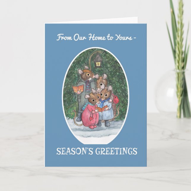 Cute Mice Carol Singers Season's Greetings Holiday Card (Front)
