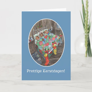 Cute Mice Christmas Stockings Dutch Greeting Holiday Card