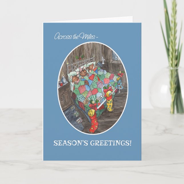 Cute Mice Christmas Stockings Season's Greetings Holiday Card (Front)