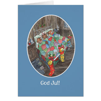 Cute Mice Christmas Stockings Swedish Greeting Cards