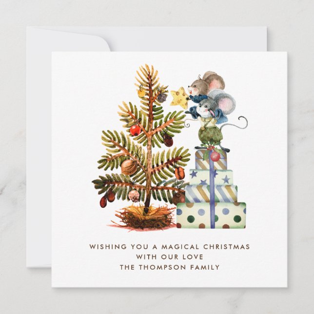 Cute Mice Christmas Tree Holiday Card (Front)