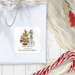 Cute Mice Christmas Tree Name Merry Christmas Square Sticker<br><div class="desc">Cute Mice Christmas Tree Name Merry Christmas A charming festive illustration of sweet mice standing on a pile of presents to decorate the christmas tree. Easily personalise your name and return address.</div>