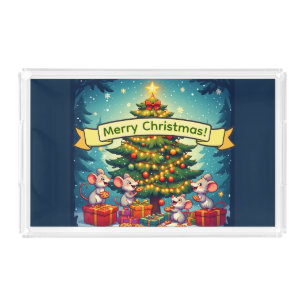 Cute Mice Cookies Christmas Tree Festive Cheerful Acrylic Tray